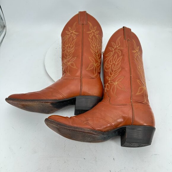 Justin L 4115 Men Size 7.5D Brown Tan Leather Pull On Western Cowboy Boot - Picture 7 of 13